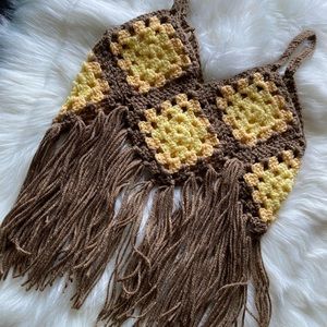 Crochet Granny Square Crop Top with Fringe